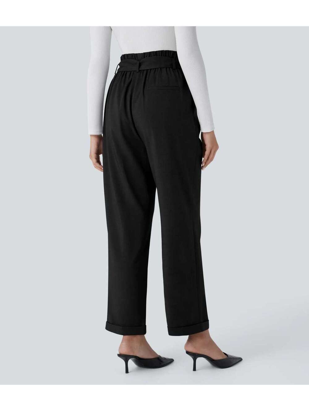 Halara High Waisted Belted Pocket Straight Leg Work Pants Black Size Large - Picture 2 of 9